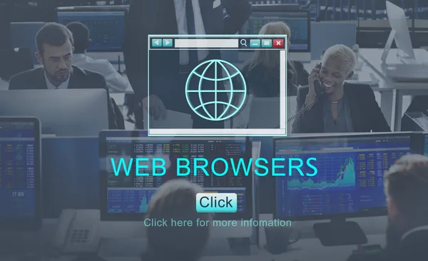 Çalışma iş adamları ve örümcek ağı Browsers — Stok fotoğraf
