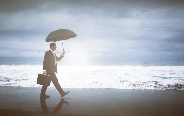 Businessman Staying Alone at beach — Stock Photo, Image