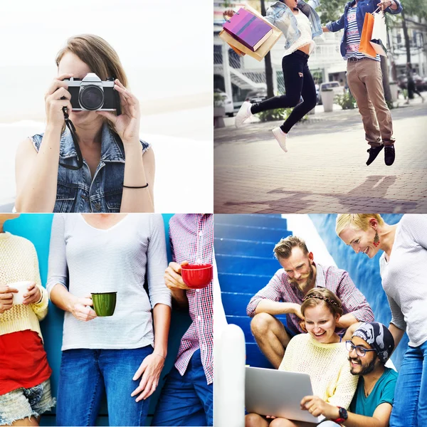 Collage av olika personer på fest — Stockfoto