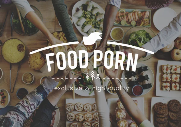 Menschen und Essen mit Food-Pornos — Stockfoto