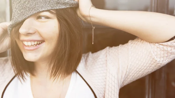 Smiling girl in hat — Stock Photo, Image