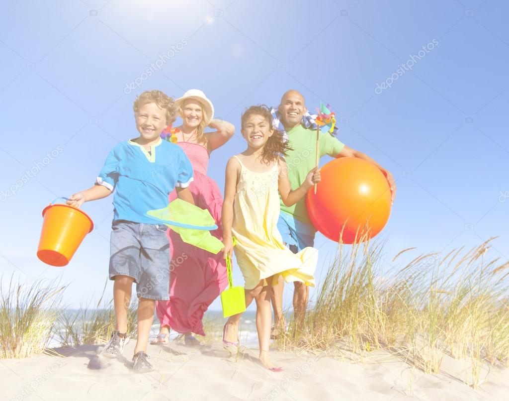 beautiful family going to beach