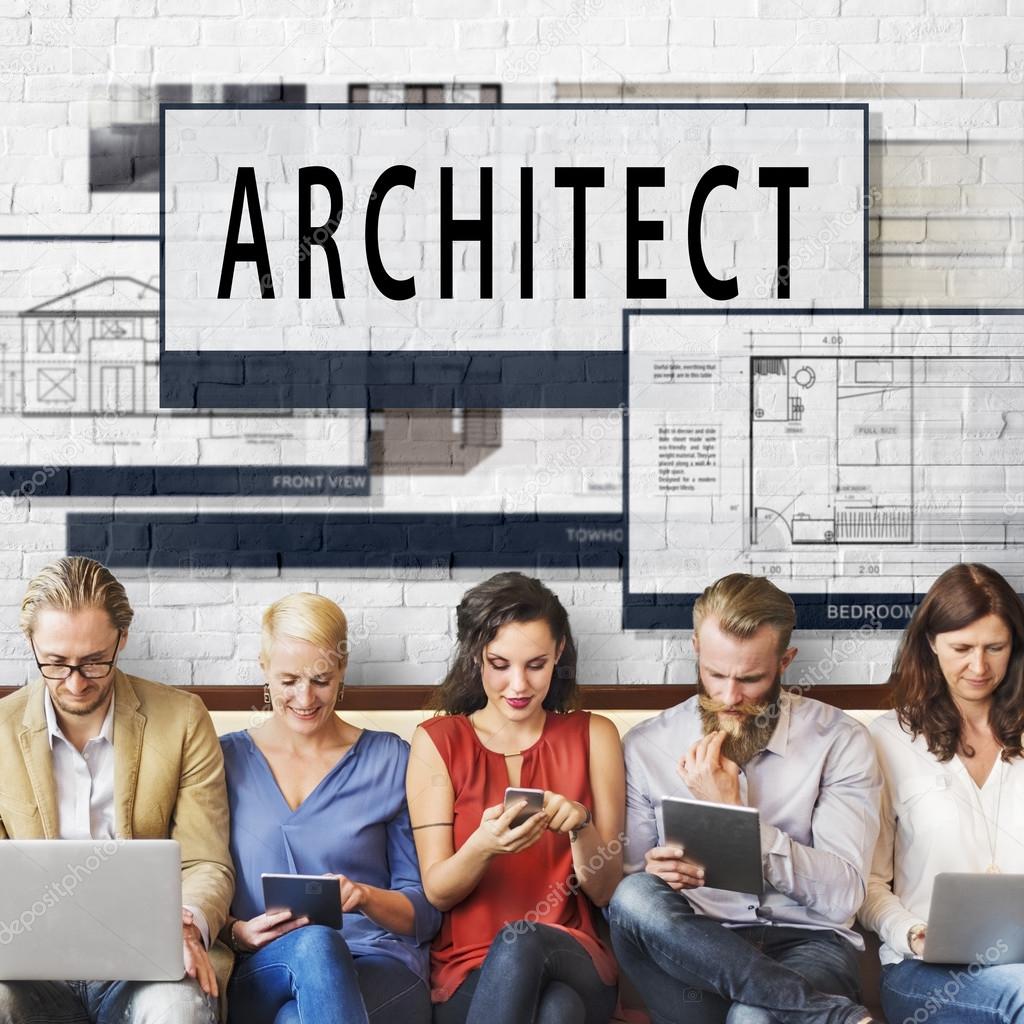 People sit with devices and Architect — Stock Photo © Rawpixel #111743692