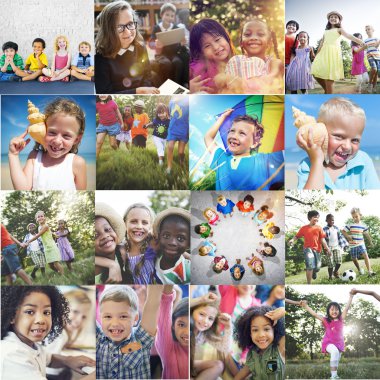 Collage with various children clipart