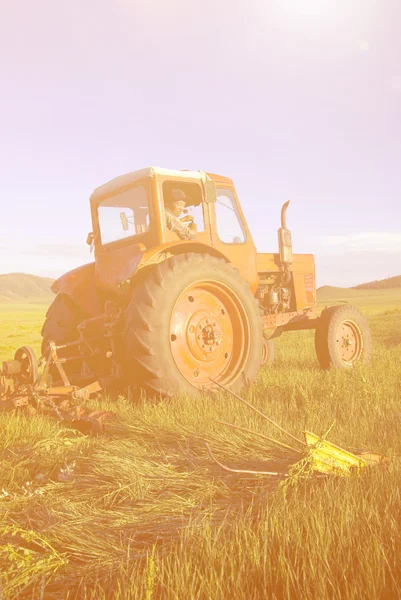 Campo de colheita de tractores — Fotografia de Stock