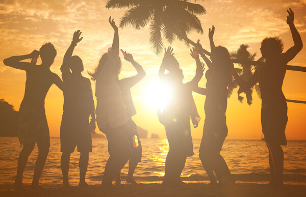 Silhouettes of People Partying Outdoors