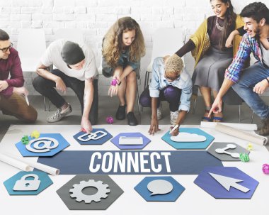 Kattaki insanlar çizim afiş