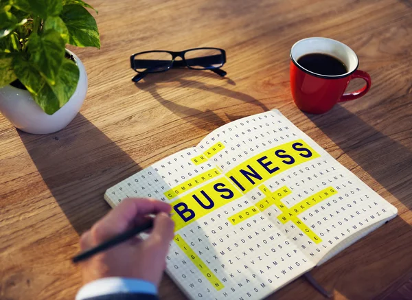 Man working with Crossword Concept — Stock Photo, Image