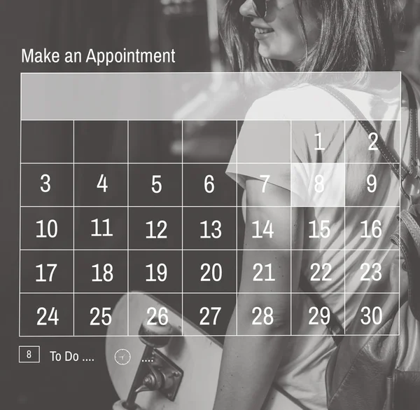 Graphic calendar and girl — Stock Photo, Image