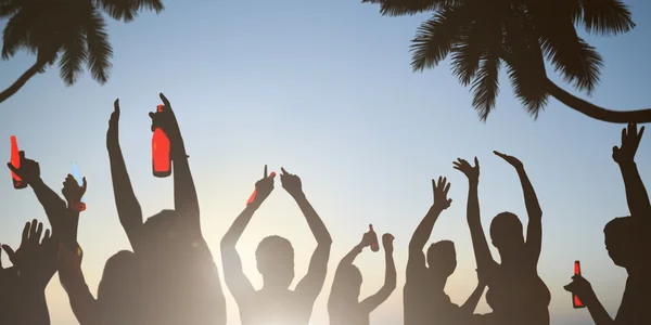 Silhouettes of Young People Celebrating — Stock Photo, Image