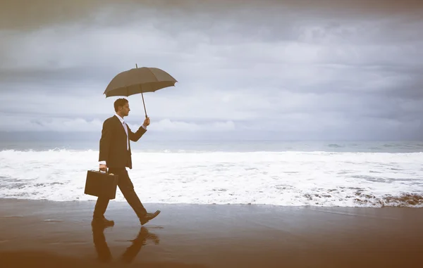 Businessman Staying Alone at beach — Stock Photo, Image