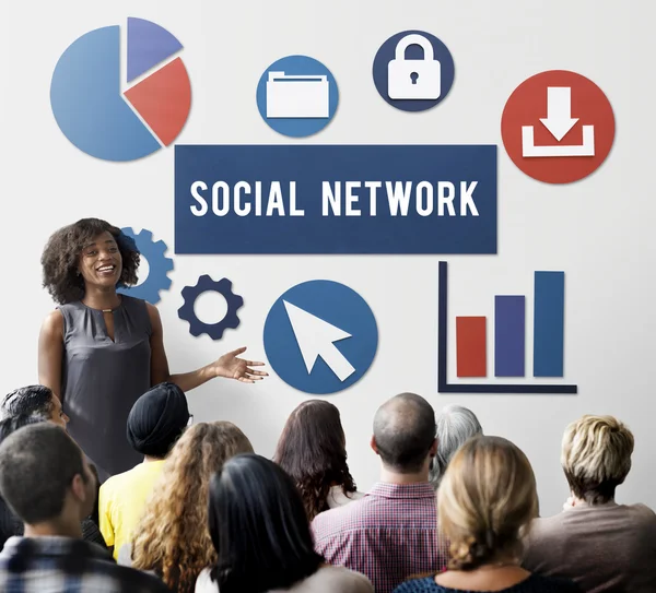 Pessoas no seminário com a Rede Social — Fotografia de Stock