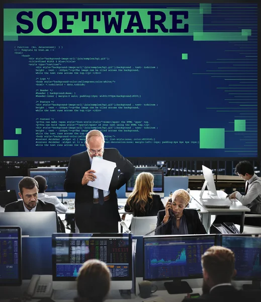 Trabalhadores de negócios e software — Fotografia de Stock