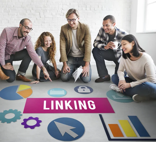 Designers working with poster and Linking — Stock Photo, Image