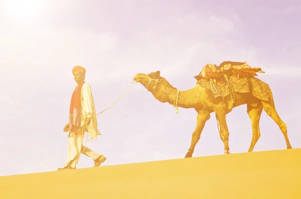 Uomo indiano con cammello — Foto Stock