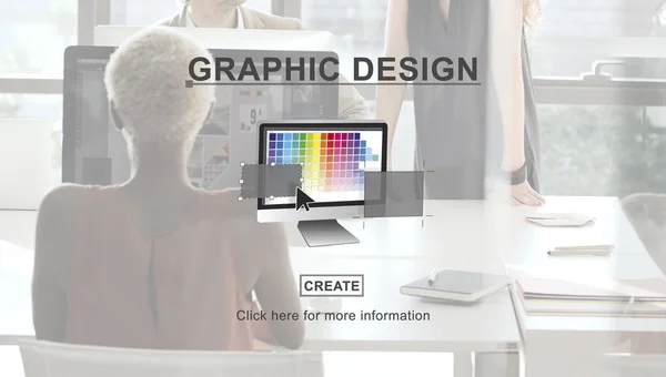 Affärskvinna som arbetar på dator och grafikdesign — Stockfoto