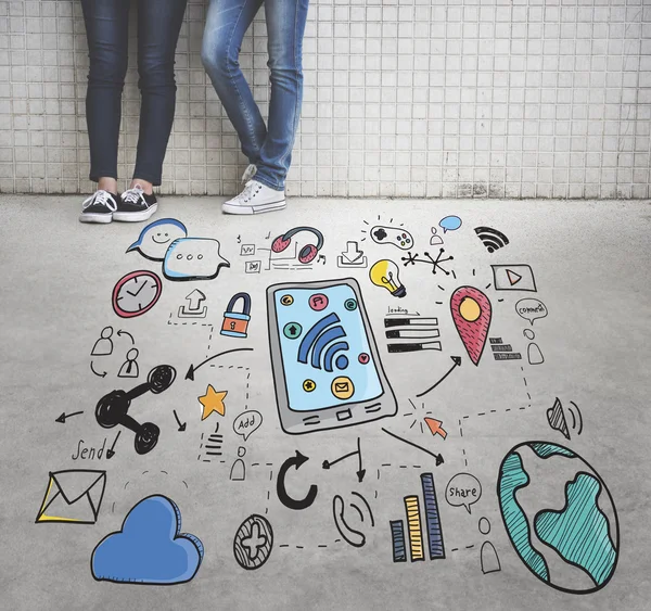 Dos niñas cerca de concepto de pared — Foto de Stock