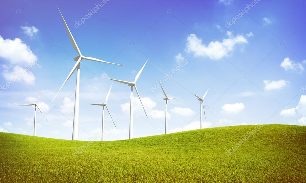 Windmill Turbines on green hills