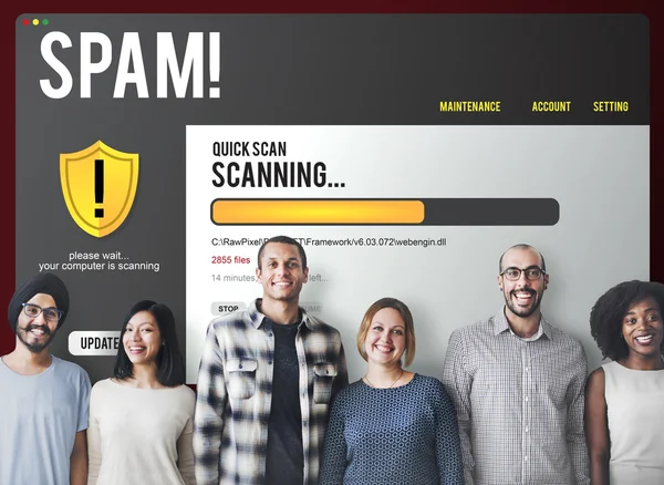 Diversiteit mensen met spam — Stockfoto