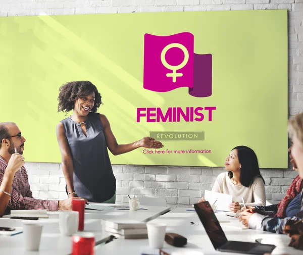 Iş toplantısı ile feminist — Stok fotoğraf