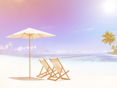 Tropik sahilde şezlong