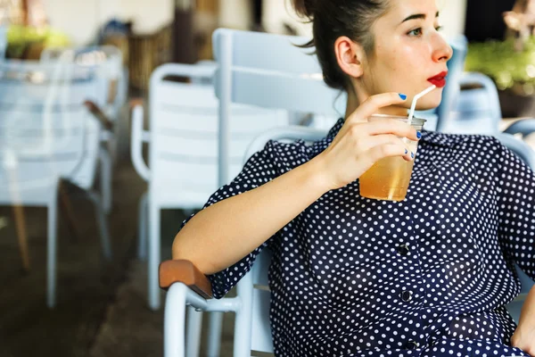 Woman Drinking beverage — Stock Photo, Image