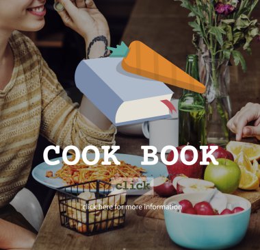 Kitap simgesini ve tatlı bir çift yemek