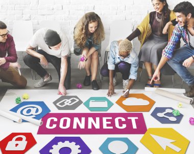 Kattaki insanlar çizim afiş  