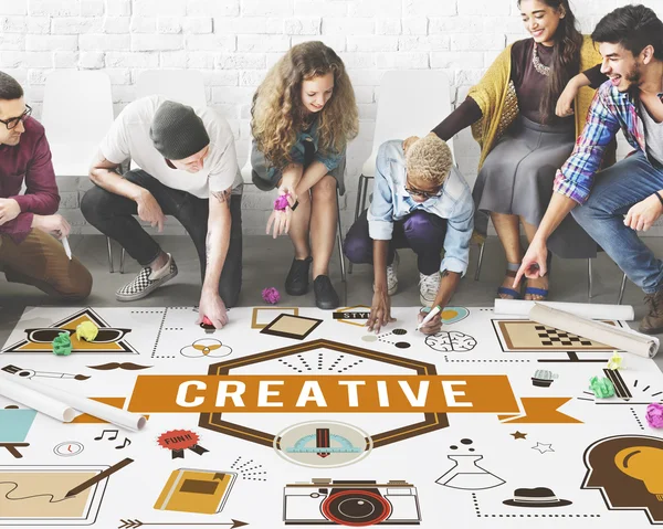 People drawing banner on floor — Stock Photo, Image