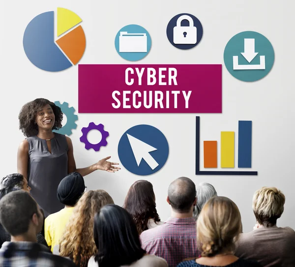 Mensen bij seminar met Cyber Security — Stockfoto
