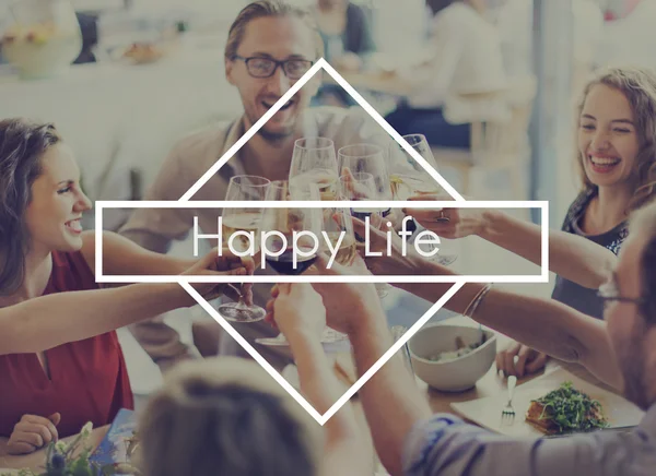 People celebrating with Happy Life — Stock Photo, Image