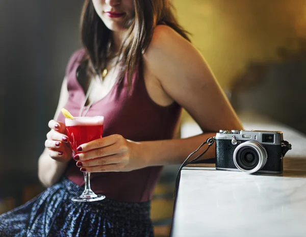 Woman Drinking Cocktail — Stock Photo, Image