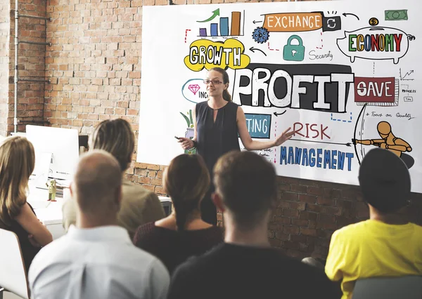 People at conference with profit — Stock Photo, Image