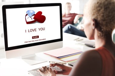 businesswoman working on computer with Love clipart