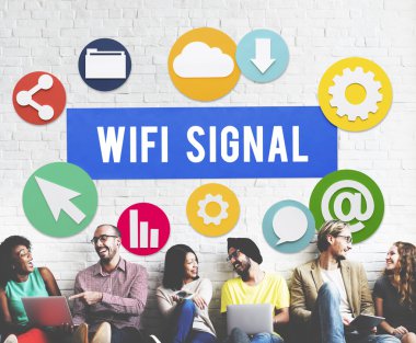 Wifi sinyal duvarla çeşitlilik arkadaşları
