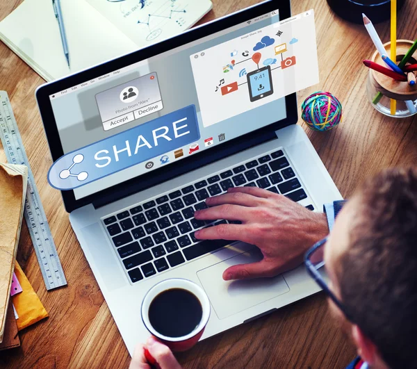 Man using laptop and Share Concept — Stock Photo, Image