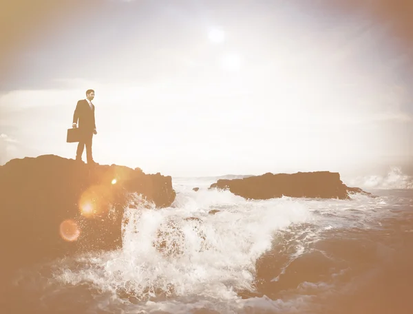 Businessman Staying Alone at beach — Stock Photo, Image