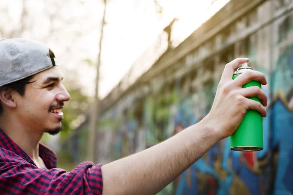 stock image Man holding Spray for Graffiti