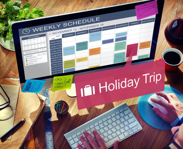 Businessman Using Computer with Holiday Trip — Stock Photo, Image