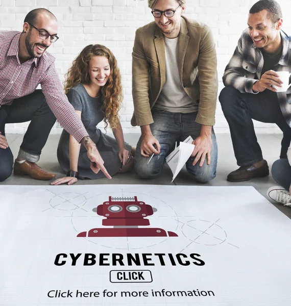 Designers arbetar med affisch och cybernetiska — Stockfoto