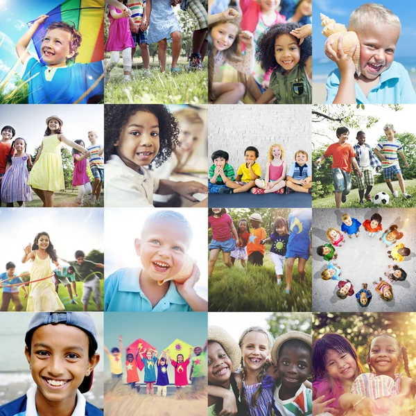 Collage met verschillende kinderen — Stockfoto