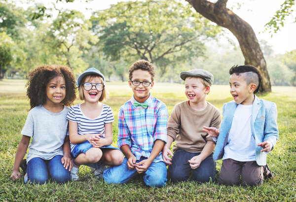 Funny kids playing outdoors