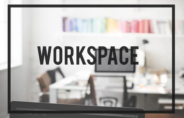 Lugar de trabajo en Office con icono —  Fotos de Stock