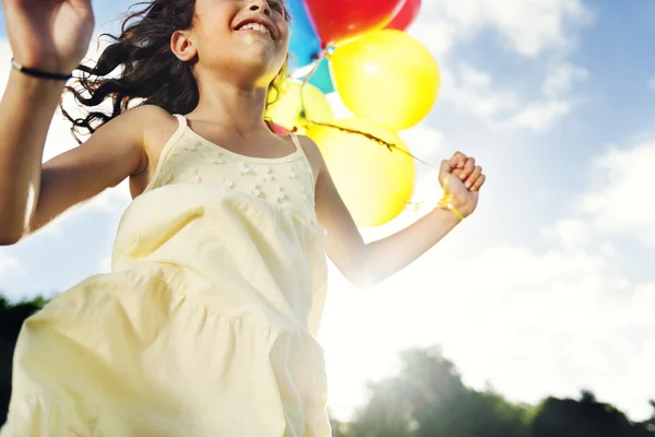 Girl Playing with colorful balloons — Stock Photo, Image