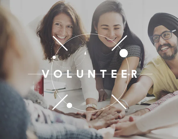 People hands together with volunteer — Stock Photo, Image