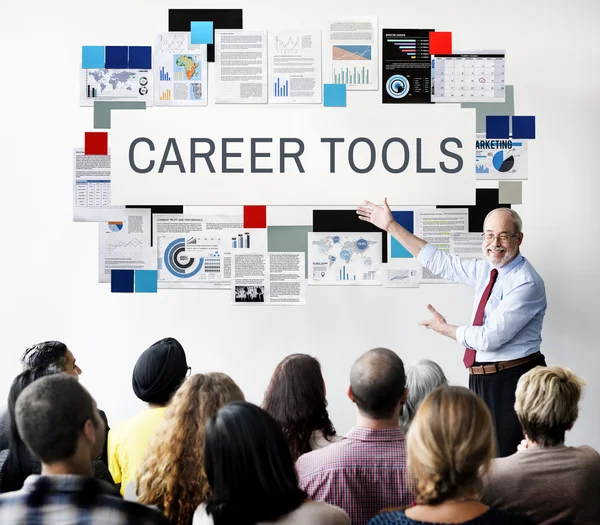 People at seminar with career tools — Stock Photo, Image