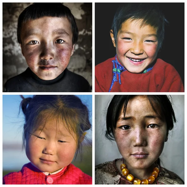 蒙古族儿童组成的拼贴画 — 图库照片