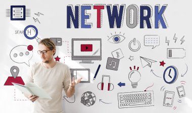 ağ ile çalışan iş adamı