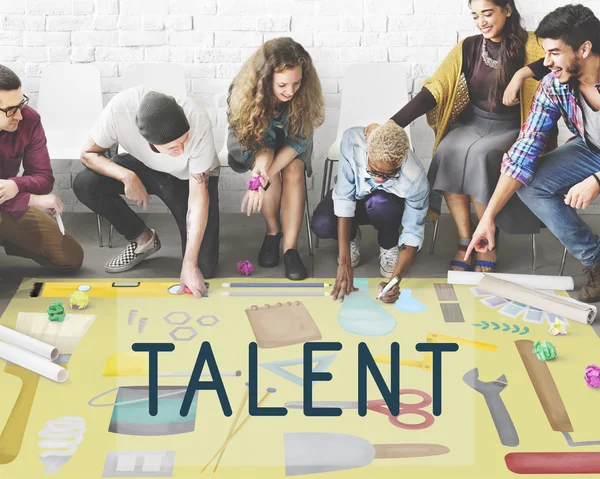 People drawing banner on floor — Stock Photo, Image