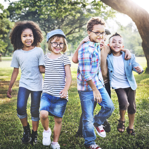 Funny kids playing in park